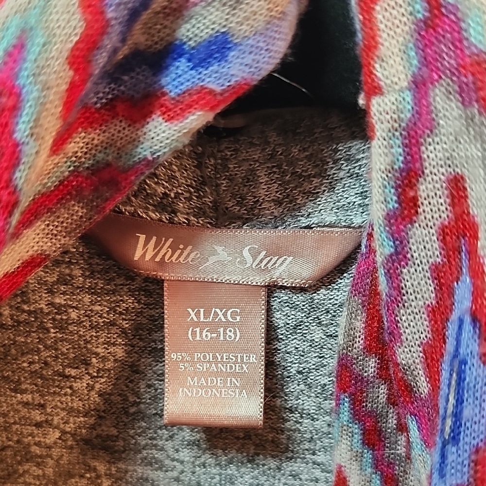 Gray Open Front Cardigan With Patterned Scarf - image 5